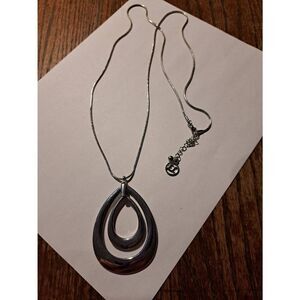 Vintage EL Silver Statement Necklace 36" Snake Chain Double Teardrop Pendant